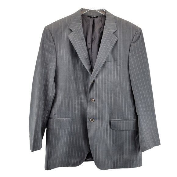 Ermenegildo Zegna Wool‎ Suit Jacket Size 44 RE Gray Pinstriped 